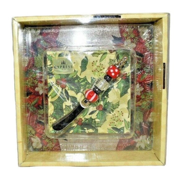 Cypress Home Its a Party Gift Cheese Board 3 Piece Set Boughs of Holly Christmas - Picture 3 of 6